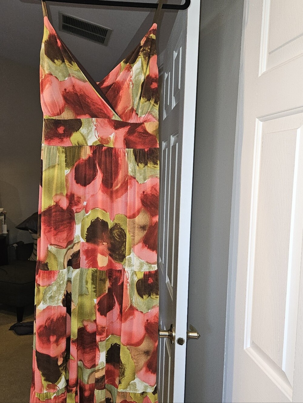 Lily Coral and Olive Floral Maxi Dress